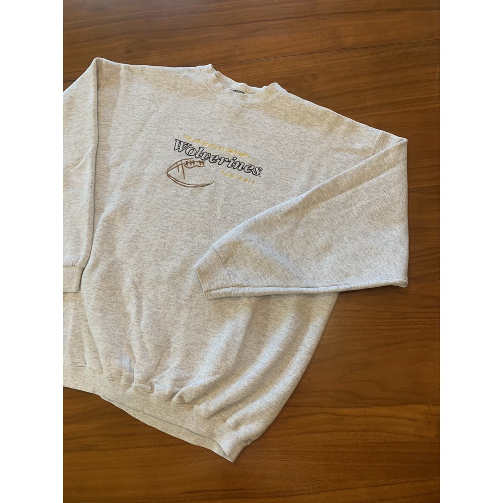 Vintage 90s Michigan Wolverines Sweatshirt L/XL Gray Football Made In USA NCAA